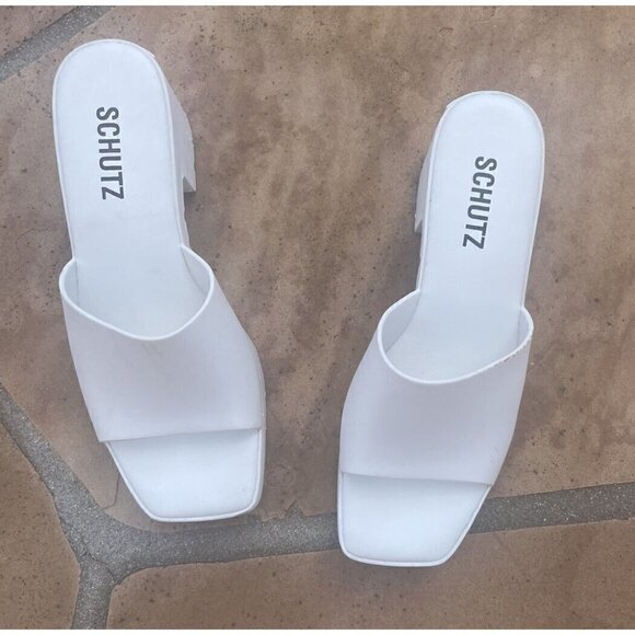 SCHUTZ Women's Mizzy Block-Heel  Mule Sandal Size 36 White - Picture 6 of 9
